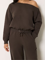PixieGirl Petite Brown Sweat Wide Leg Jumpsuit - Image 3 of 6