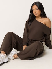 PixieGirl Petite Brown Sweat Wide Leg Jumpsuit - Image 4 of 6