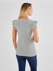JoJo Maman Bébé Ecru Cream & Black Stripe Crew Neck Flutter Maternity Top - Image 2 of 5