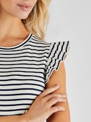 JoJo Maman Bébé Ecru Cream & Black Stripe Crew Neck Flutter Maternity Top - Image 4 of 5