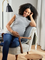 JoJo Maman Bébé Ecru Cream & Black Stripe Crew Neck Flutter Maternity Top - Image 5 of 5