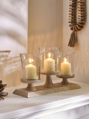 Natural Wooden and Hammered Glass Candelabra Candle Holder - Image 1 of 2