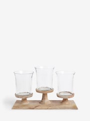 Natural Wooden and Hammered Glass Candelabra Candle Holder - Image 2 of 2