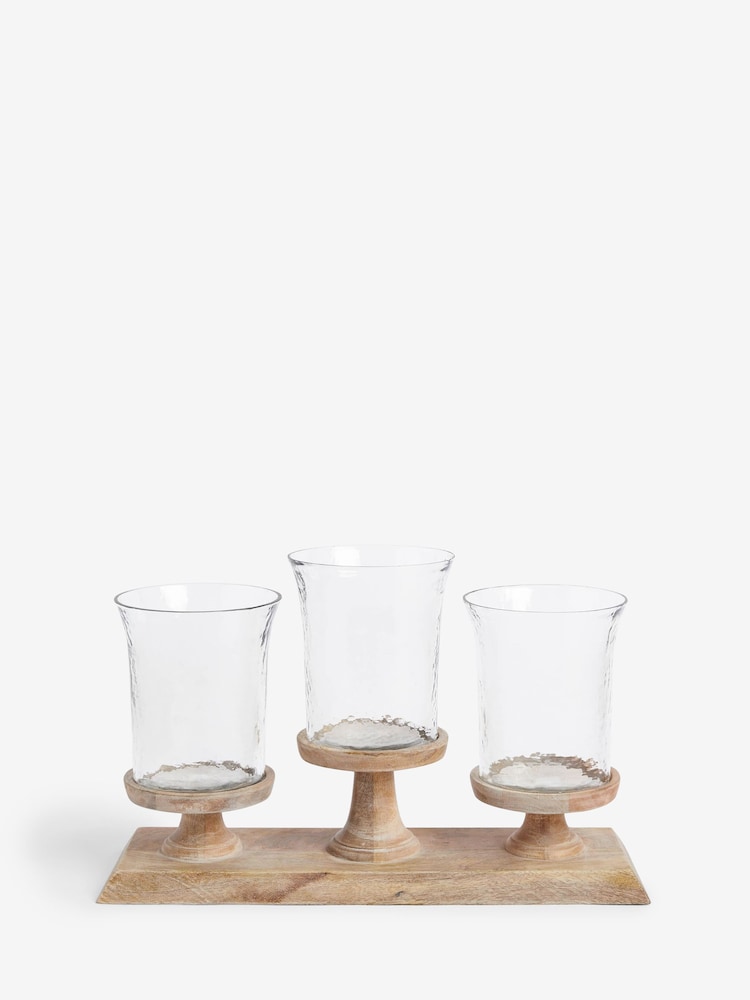 Natural Wooden and Hammered Glass Candelabra Candle Holder - Image 2 of 2
