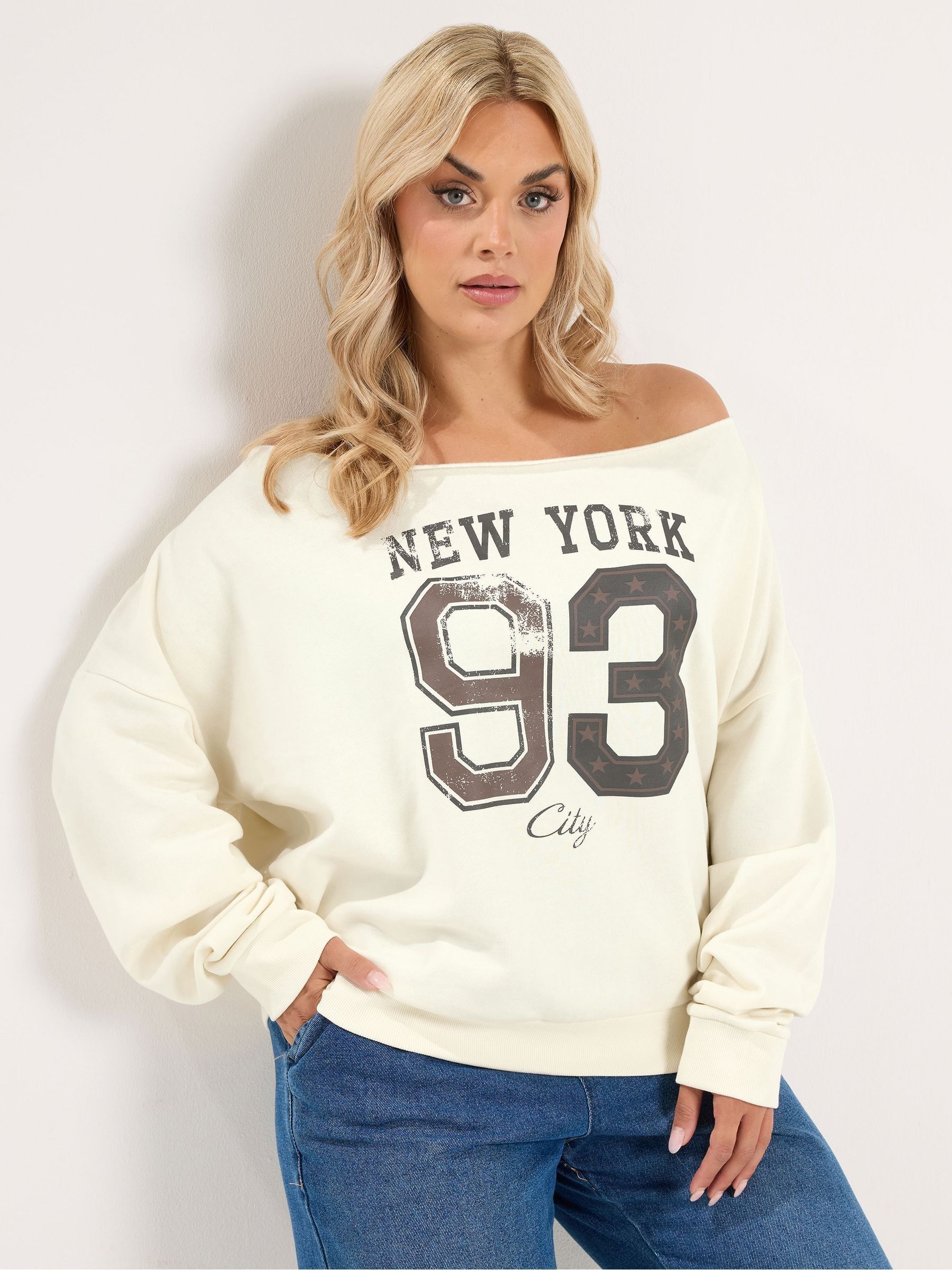 Yours Women's Cream 'New York' Off-Shoulder Sweatshirt In | Size: 30-32 - Image 3