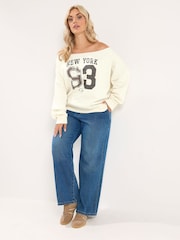 Yours Curve Cream New York Off Shoulder Sweatshirt - Image 2 of 6