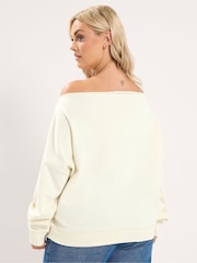 Yours Curve Cream New York Off Shoulder Sweatshirt - Image 3 of 6