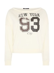 Yours Curve Cream New York Off Shoulder Sweatshirt - Image 5 of 6
