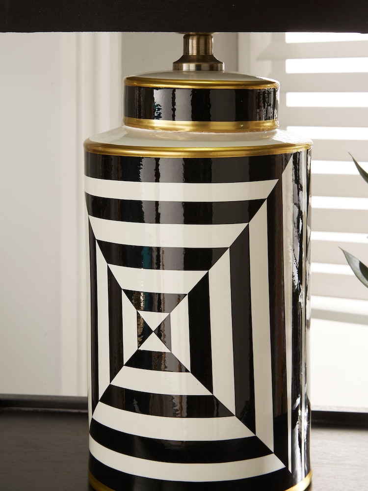 Pacific Black Optic Stripe Ceramic Table Lamp - Image 1 of 2