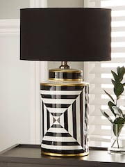 Pacific Black Optic Stripe Ceramic Table Lamp - Image 2 of 2