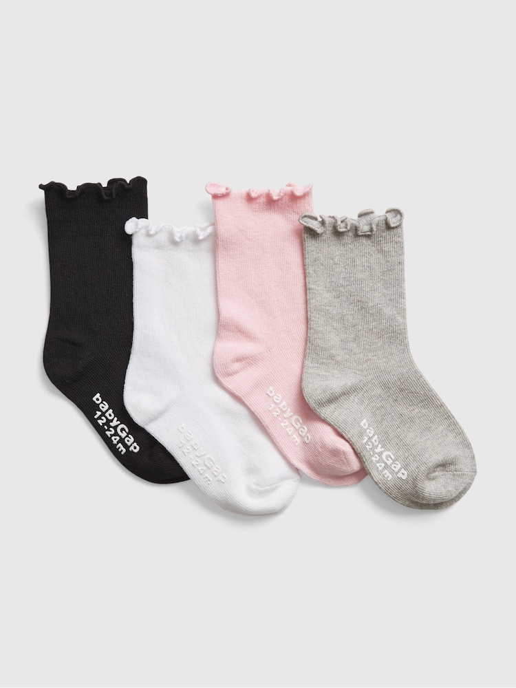 Gap White Toddler 4 Pack Lettuce Trim Crew Socks - Image 1 of 1 Gap White Toddler 4 Pack Lettuce Trim Crew Socks - Image 1 of 1