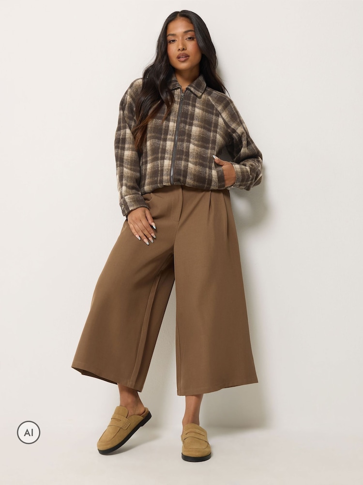 PixieGirl Petite Brown Check PU Collar Bomber Jacket - Image 2 of 6 PixieGirl Petite Brown Check PU Collar Bomber Jacket - Image 2 of 6