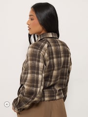 PixieGirl Petite Brown Check PU Collar Bomber Jacket - Image 3 of 6