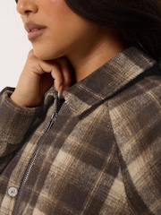 PixieGirl Petite Brown Check PU Collar Bomber Jacket - Image 4 of 6