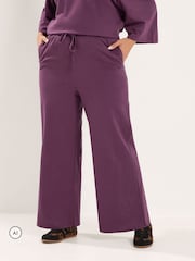 Yours Curve Purple Cotton Wide Leg Trousers - Image 1 of 6