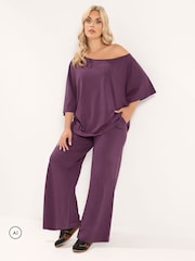 Yours Curve Purple Cotton Wide Leg Trousers - Image 2 of 6