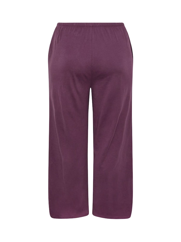 Yours Curve Purple Cotton Wide Leg Trousers - Image 6 of 6