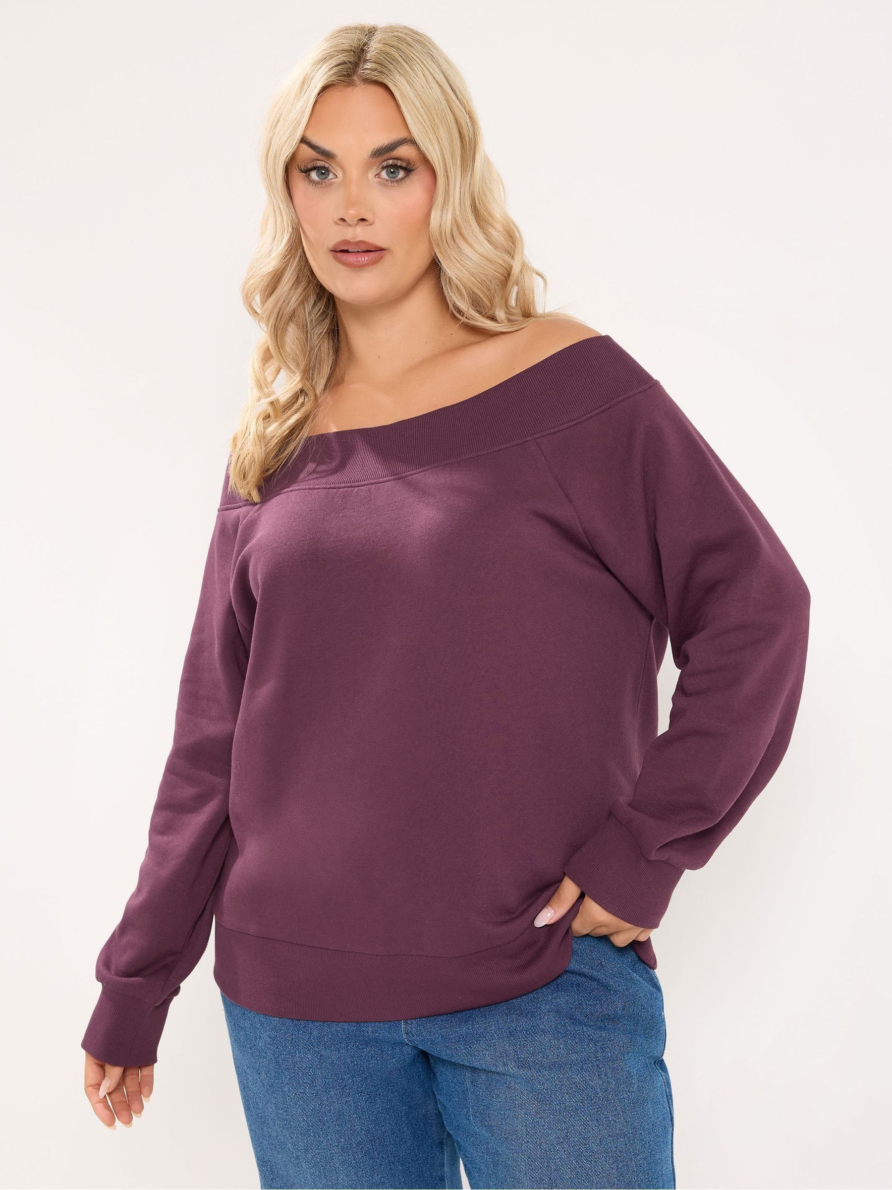 Yours Women's Burgundy Ribbed Shoulder Sweatshirt In | Size: 34/36 - Image 2
