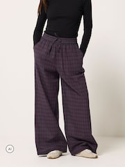 PixieGirl Petite Red Brushed Check Wide Leg Trousers - Image 2 of 6