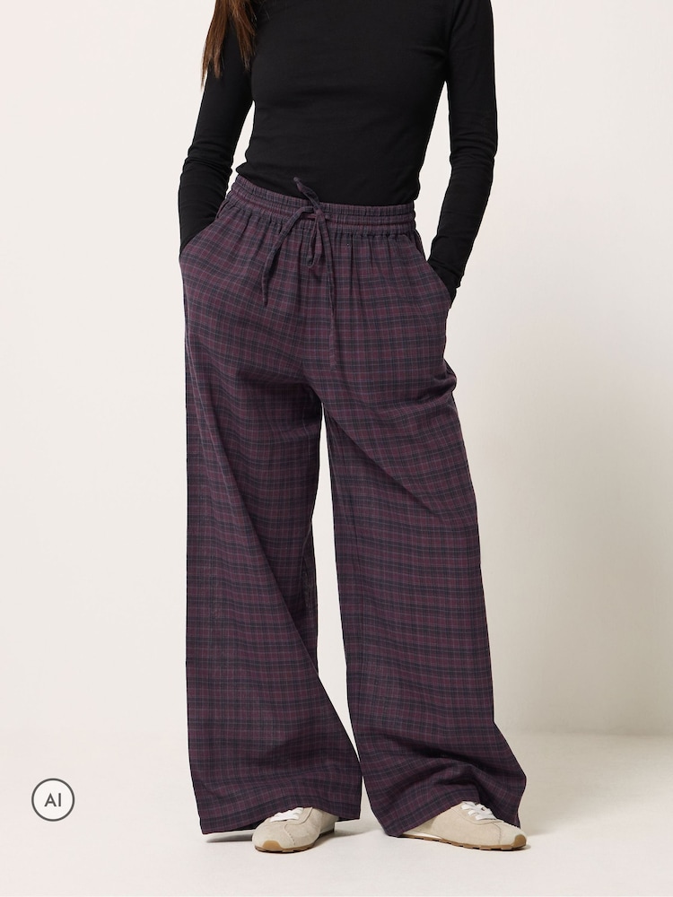 PixieGirl Petite Red Brushed Check Wide Leg Trousers - Image 2 of 6 PixieGirl Petite Red Brushed Check Wide Leg Trousers - Image 2 of 6