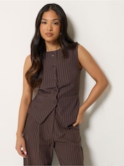 PixieGirl Petite Brown Pinstripe Button Waistcoat - Image 1 of 6
