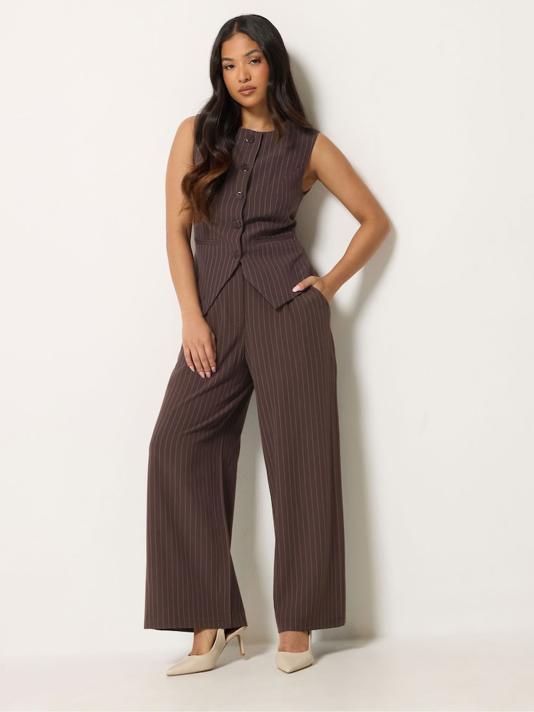 PixieGirl Petite Brown Pinstripe Button Waistcoat - Image 2 of 6