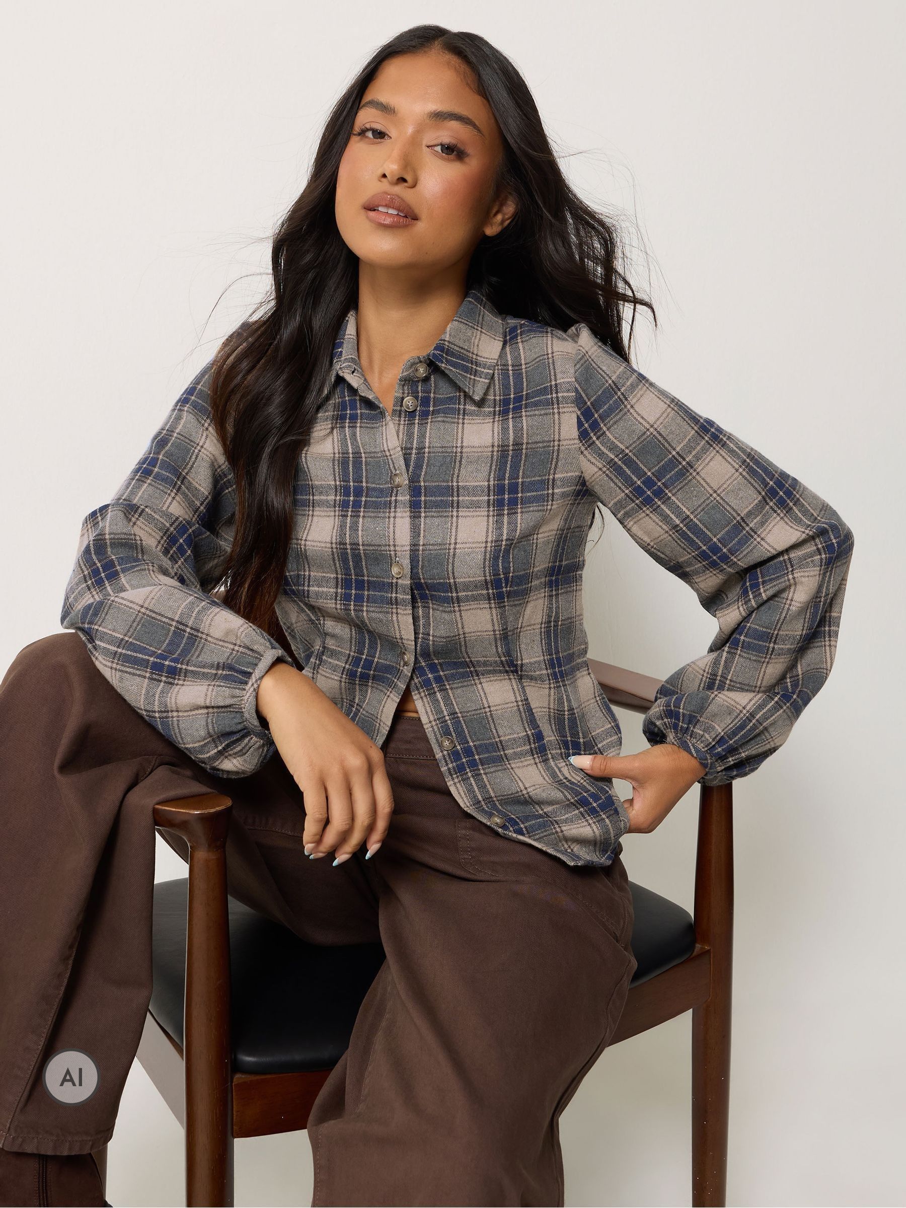 PixieGirl Women's Petite Check Fitted Shirt in Blue | Size: 18 - Image 6