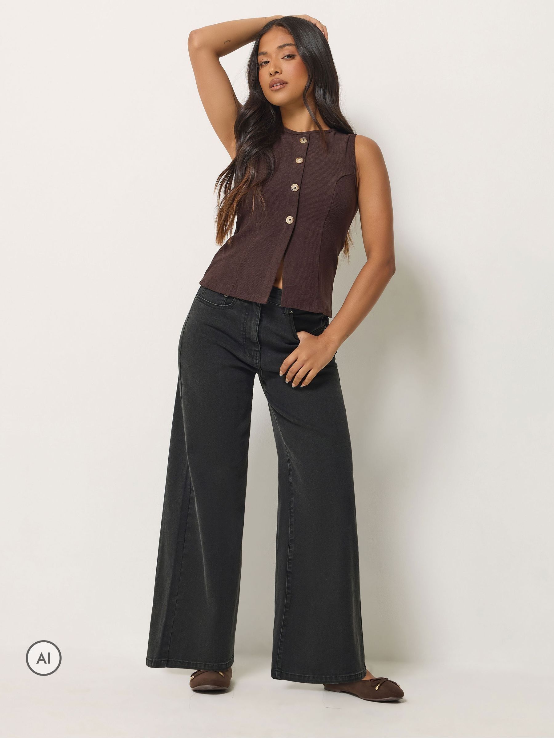 Pixiegirl Women's Black Petite Wide Leg Jeans In Size 18 - Image 6