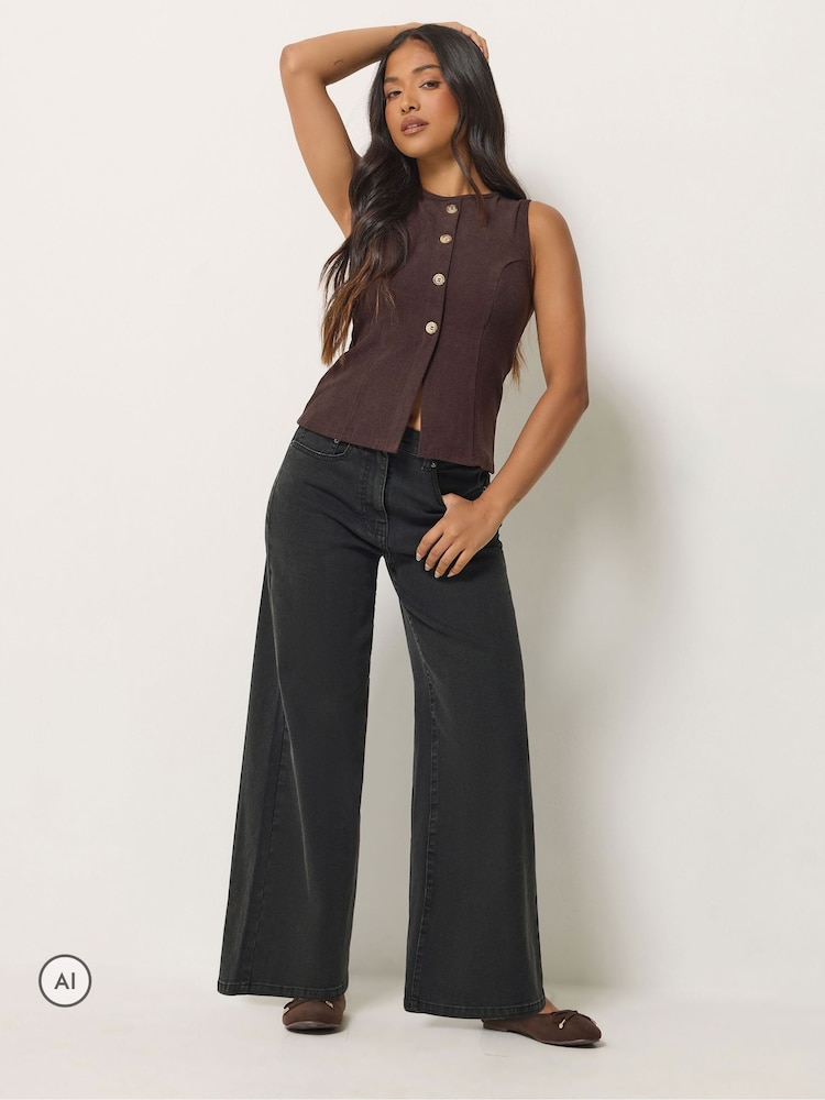 PixieGirl Petite Black Stretch Wide Leg Jeans - Image 1 of 6