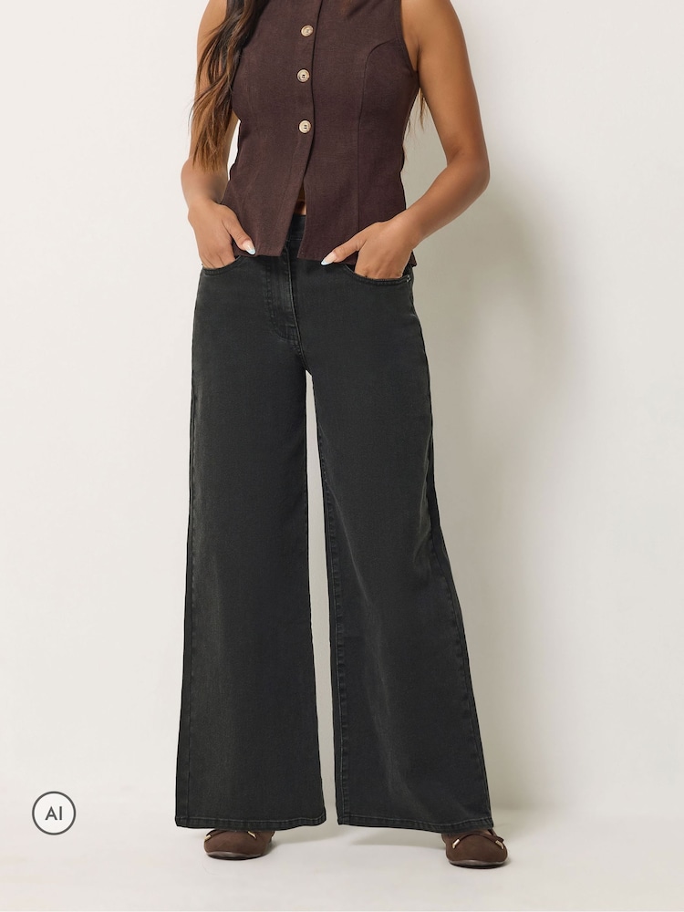 PixieGirl Petite Black Stretch Wide Leg Jeans - Image 2 of 6