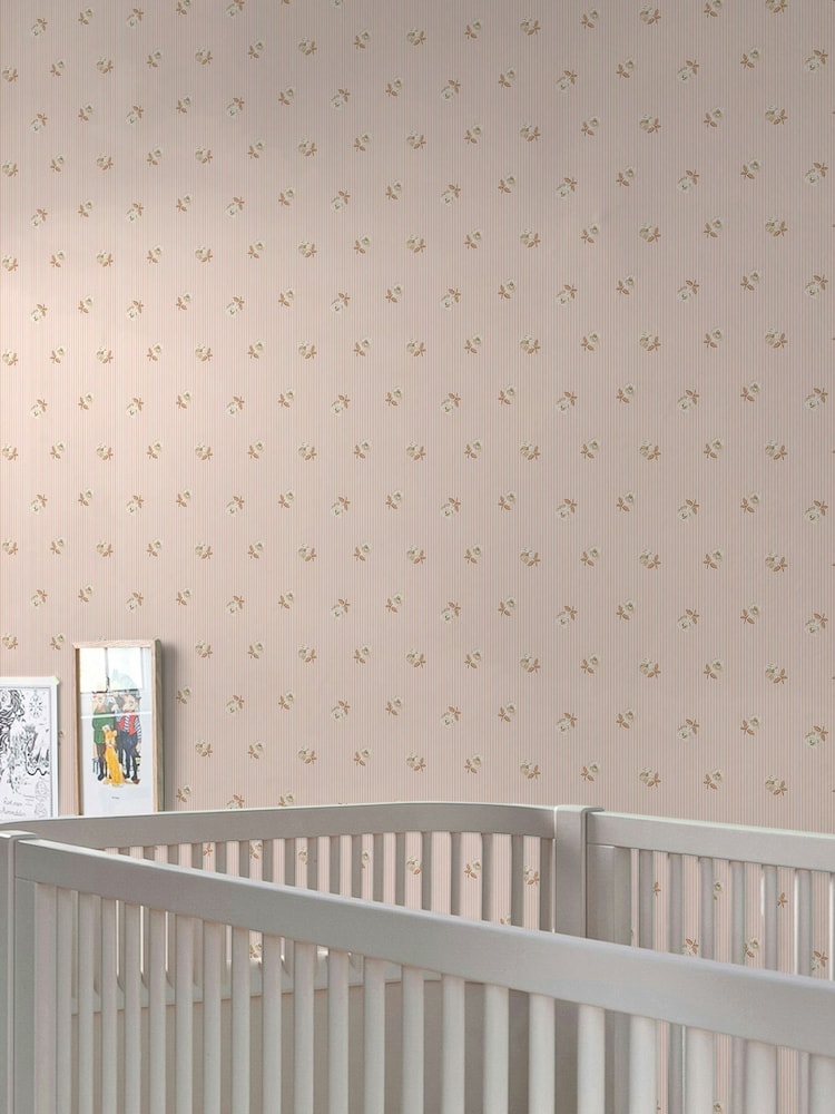 Cath Kidston Pink Rose Spaced Stripe 10M Wallpaper - Image 1 of 5