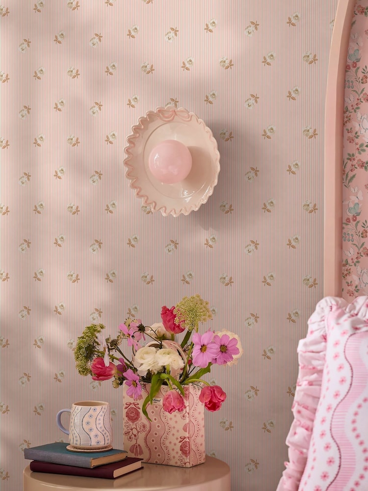 Cath Kidston Pink Rose Spaced Stripe 10M Wallpaper - Image 5 of 5