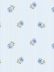 Cath Kidston Blue Rose Spaced Stripe 10M Wallpaper - Image 2 of 5