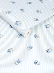 Cath Kidston Blue Rose Spaced Stripe 10M Wallpaper - Image 3 of 5