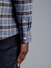 Charles Tyrwhitt Blue Overcheck Cf Button Down Brushed Washed Oxford 100% Cotton Shirt - Image 4 of 6