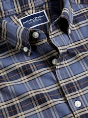 Charles Tyrwhitt Blue Overcheck Cf Button Down Brushed Washed Oxford 100% Cotton Shirt - Image 5 of 6