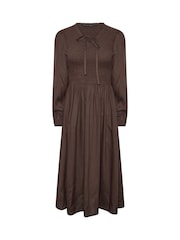 PixieGirl Petite Brown Shirred Midi Dress - Image 5 of 6