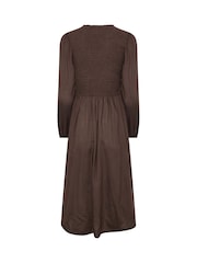 PixieGirl Petite Brown Shirred Midi Dress - Image 6 of 6
