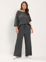 Yours Curve Grey Cotton Wide Leg Trousers - Image 2 of 6