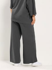 Yours Curve Grey Cotton Wide Leg Trousers - Image 3 of 6