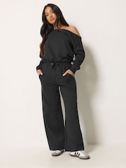 PixieGirl Petite Black Sweat Wide Leg Jumpsuit - Image 1 of 6