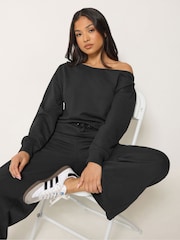 PixieGirl Petite Black Sweat Wide Leg Jumpsuit - Image 4 of 6