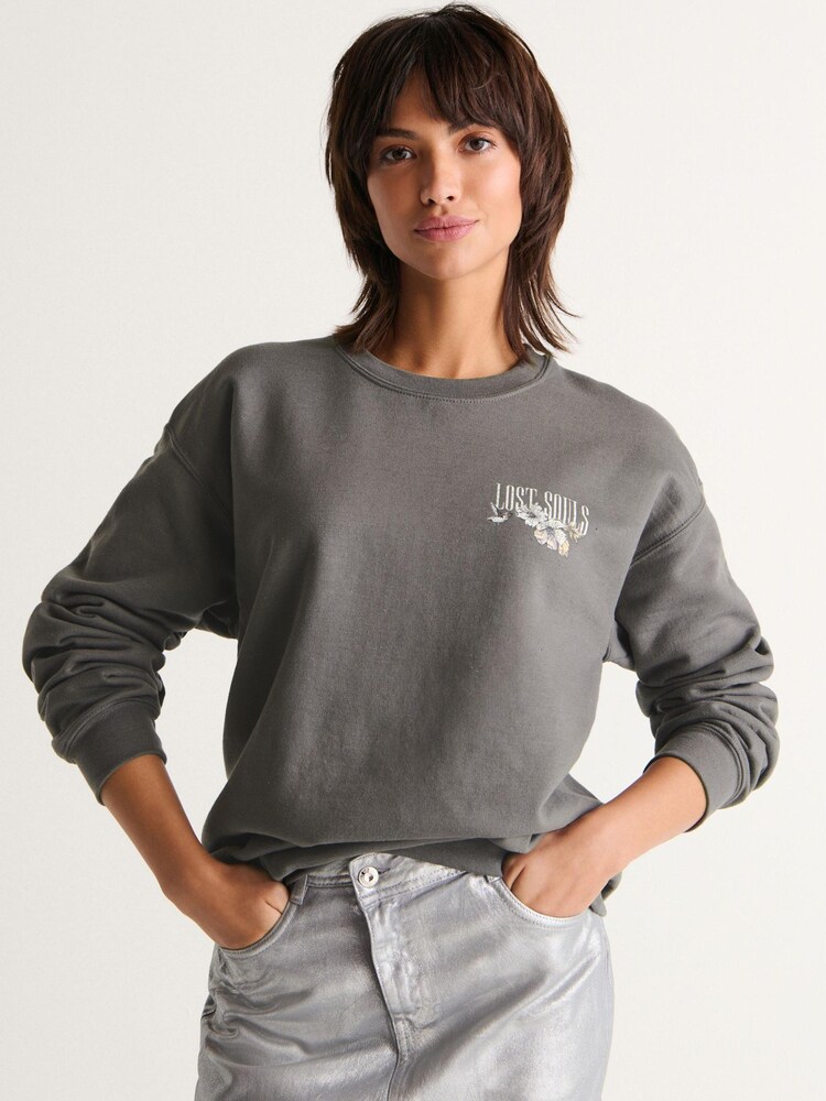 Charcoal Grey Lost Souls Back Graphic Washed Slogan Sweatshirt - Image 3 of 5