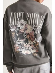 Charcoal Grey Lost Souls Back Graphic Washed Slogan Sweatshirt - Image 4 of 5