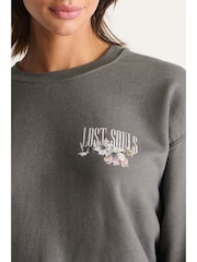 Charcoal Grey Lost Souls Back Graphic Washed Slogan Sweatshirt - Image 5 of 5