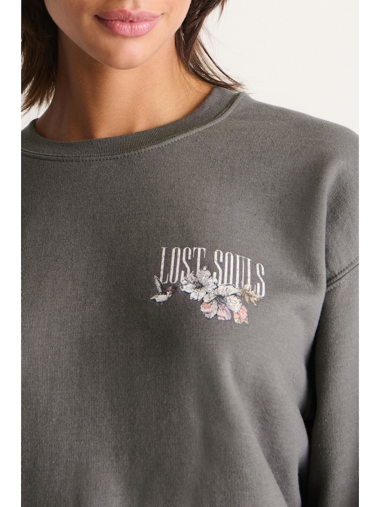 Charcoal Grey Lost Souls Back Graphic Washed Slogan Sweatshirt - Image 5 of 5