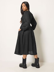 PixieGirl Petite Black Shirred Midi Dress - Image 3 of 6