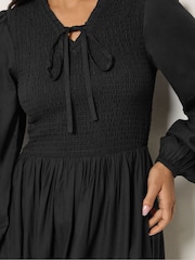 PixieGirl Petite Black Shirred Midi Dress - Image 4 of 6