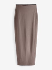 Neutral-Taupe - Kuscheliger Strick-Midirock mit Rippstruktur und Schlitz hinten - Bild 6 von 7