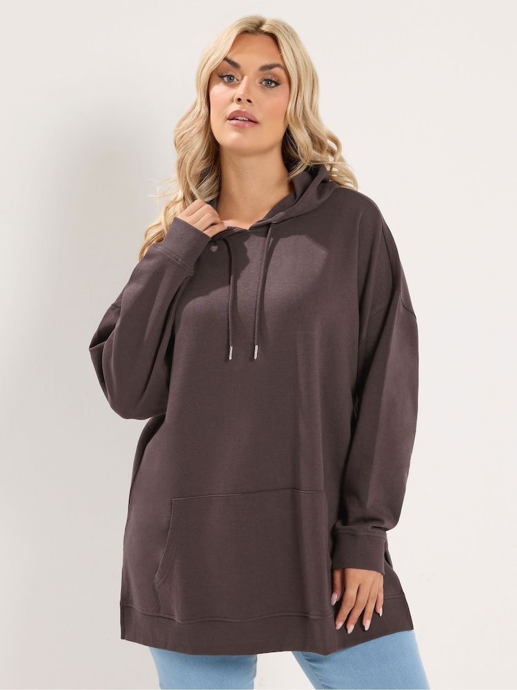 Yours Curve Brown Drawstring Hoodie - Image 1 of 6 Yours Curve Brown Drawstring Hoodie - Image 1 of 6